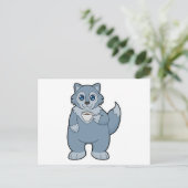 Wolf met beker koffie briefkaart (Staand voorkant)