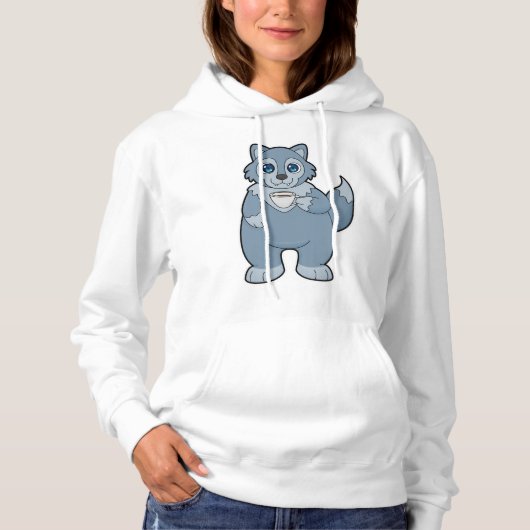 Wolf met beker koffie hoodie (Voorkant)