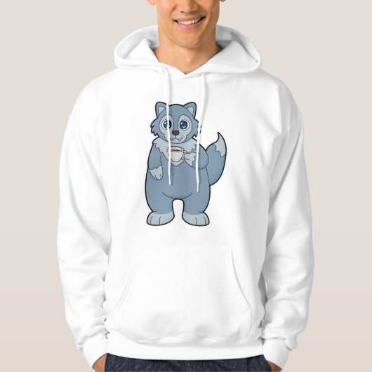Wolf met beker koffie hoodie (Voorkant)