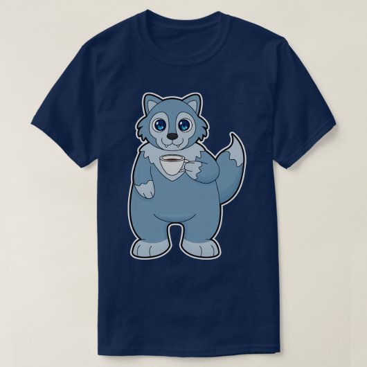 Wolf met beker koffie t-shirt (Design voorkant)