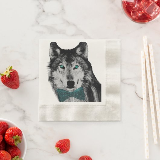 Wolf met blauwe ogen en een boog Stropdas Servetten (Insitu)