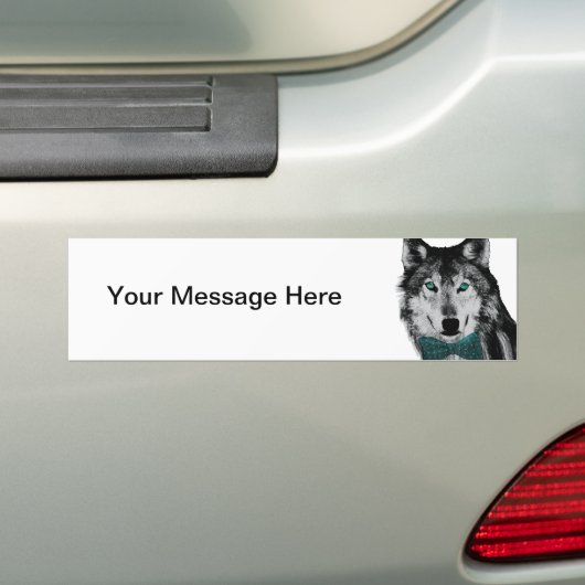 Wolf met Blauwe Ogen en een Bow-Stropdas Bumpersticker (Op auto)