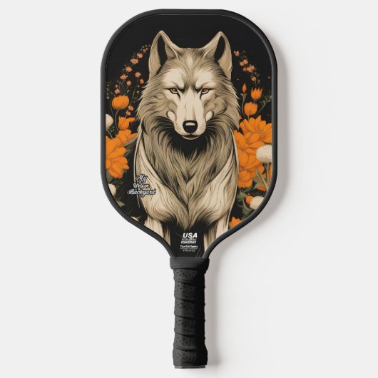 Wolf met bloemen Gepersonaliseerde Pickleball Padd Pickleball Paddle (Voorkant)