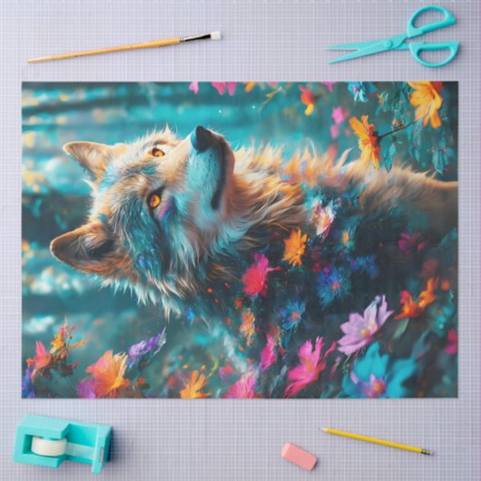 Wolf met bloemen tissuepapier (Craft)