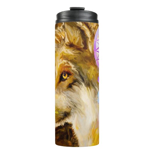 Wolf met dromenvanger thermosbeker (Voorkant)
