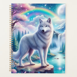 Wolf met een regenboog en waterval planner