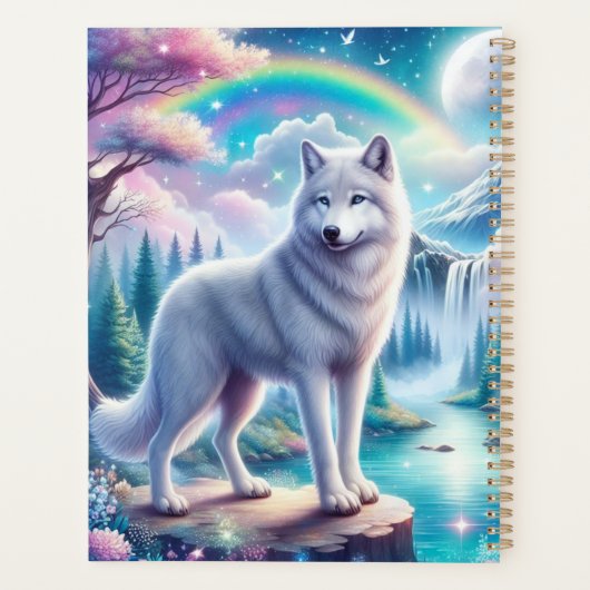 Wolf met een regenboog en waterval planner (Achterkant)