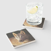 wolf met een slimme mix stenen onderzetter (Zijkant)