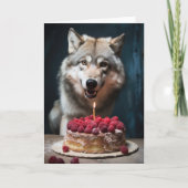 Wolf met een verjaardagstaart kaart (Voorkant)