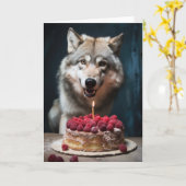 Wolf met een verjaardagstaart kaart (Gele Bloem)