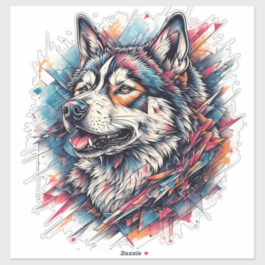 Wolf met geometrische elementen en levendige kleur sticker (Vel)