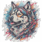 Wolf met geometrische elementen en levendige kleur sticker (Voorkant)