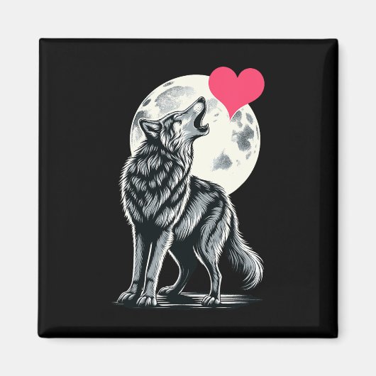 Wolf met Hart Valentijnsdag Schattige Wolven Waard Magneet (Voorkant)