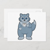 Wolf met kopje koffie briefkaart (Voorkant / Achterkant)