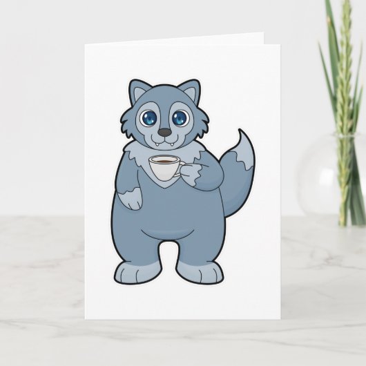 Wolf met kopje koffie kaart (Voorkant)