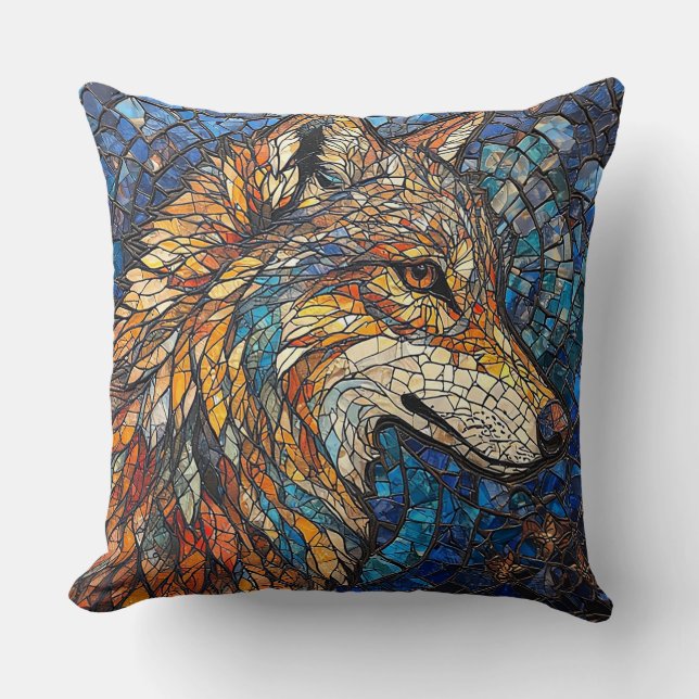Wolf met levendige kleurrijke glasstukken kussen (Voorkant)