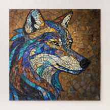 Wolf met levendige kleurrijke glasstukken