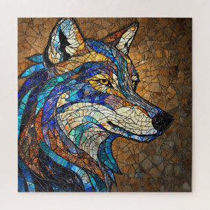 Wolf met levendige kleurrijke glasstukken legpuzzel