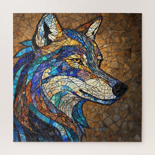 Wolf met levendige kleurrijke glasstukken legpuzzel (Verticaal)