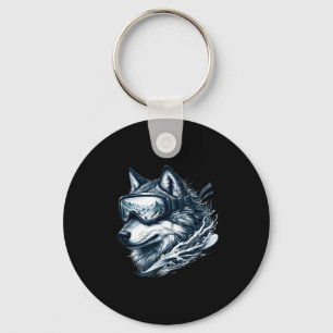 Wolf met skibril op skiënde wolf sleutelhanger