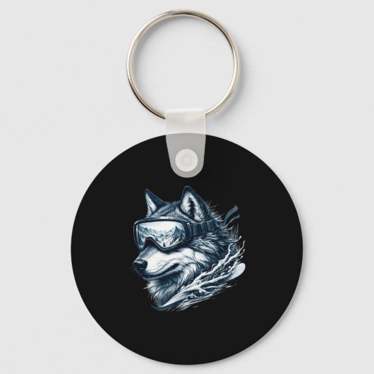 Wolf met skibril op skiënde wolf  sleutelhanger (Voorkant)