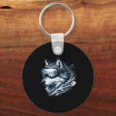 Wolf met skibril op skiënde wolf  sleutelhanger (Voorkant)