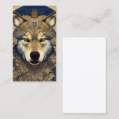 Wolf met Sterrenogen in Blauw en Gouden Patronen Contactkaartje (Voorkant / Achterkant)