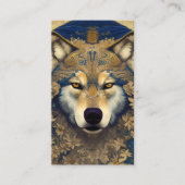 Wolf met Sterrenogen in Blauw en Gouden Patronen Contactkaartje (Voorkant)