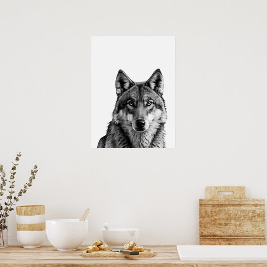 Wolf Modern Portret zwart wit Poster (Keuken)