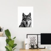 Wolf Modern Portret zwart wit Poster (Thuiskantoor)