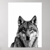 Wolf Modern Portret zwart wit Poster (Voorkant)