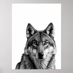 Wolf Modern Portret zwart wit Poster