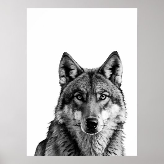 Wolf Modern Portret zwart wit Poster (Voorkant)
