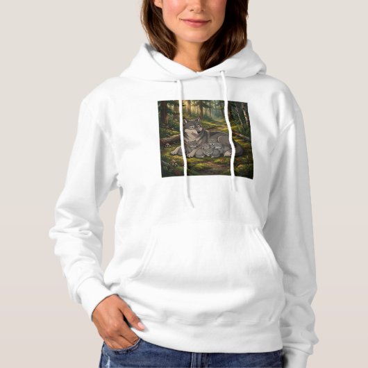 Wolf Moeder En Welpen Hoodie (Voorkant)