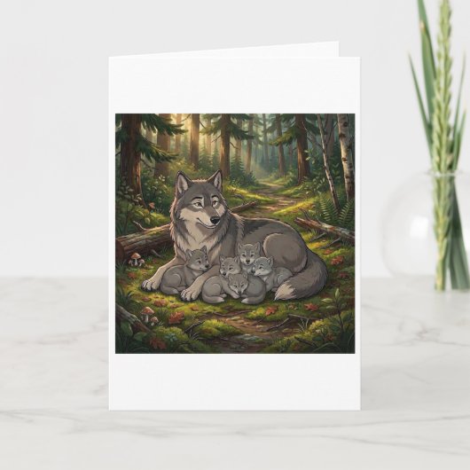 Wolf Moeder En Welpen "Moederdag" Feestdagen Kaart (Voorkant)