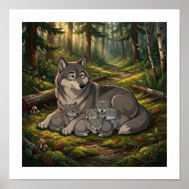 Wolf Moeder En Welpen Poster