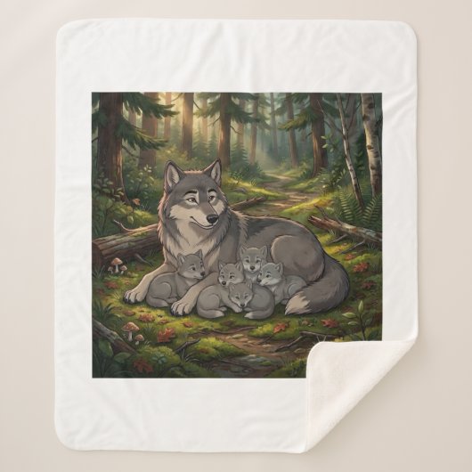 Wolf Moeder En Welpen Sherpa Deken (Voorkant)