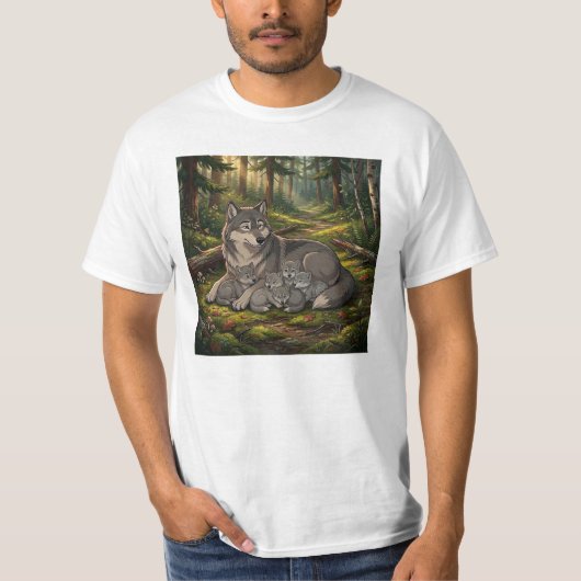 Wolf Moeder En Welpen T-shirt (Voorkant)