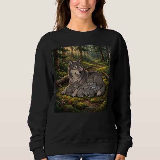 Wolf Moeder En Welpen Trui (Voorkant)