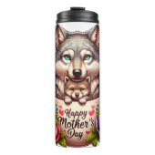 Wolf Mom: Pup, Bloemen, Moederdag Thermosbeker (Voorkant)