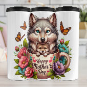 Wolf Mom: Pup, Bloemen, Moederdag Thermosbeker
