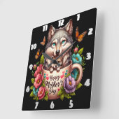 Wolf Mom: Pup, Bloemen, Moederdag Vierkante Klok (Hoek)