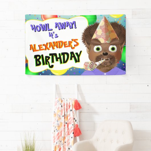 Wolf Monster Birthday Party Banner (Insitu)