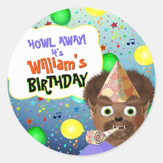 Wolf Monster Birthday Party Classic Round Sticker (Voorkant)