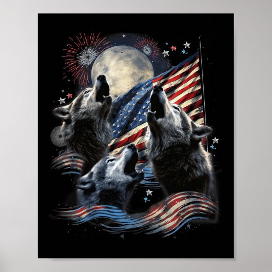 Wolf Moon 4 juli Amerikaanse vlag Howling Amerika Poster (Voorkant)