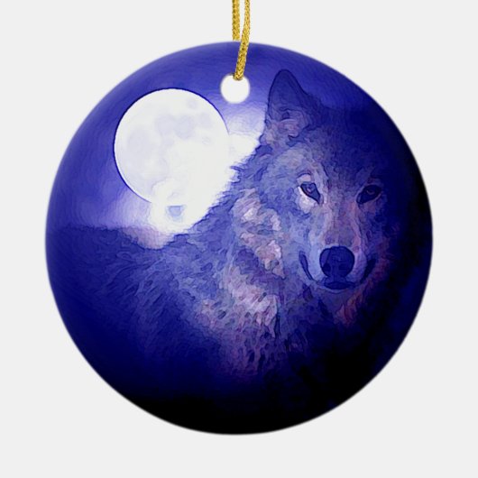Wolf, Moon & Blue Night Ornament (Voorkant)
