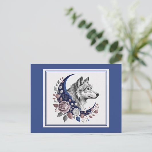 Wolf & Moon Briefkaart (Staand voorkant)