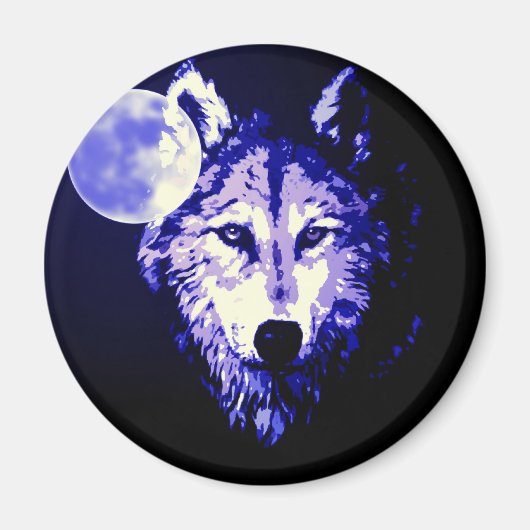 Wolf & Moon Dark Blue Night Collage Magneet (Voorkant)