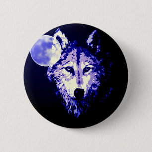 Wolf & Moon Dark Blue Night Collage Ronde Button 5,7 Cm