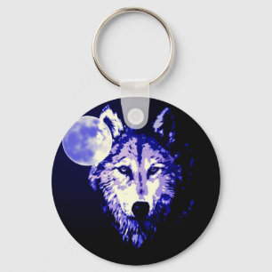 Wolf & Moon Dark Blue Night Collage Sleutelhanger